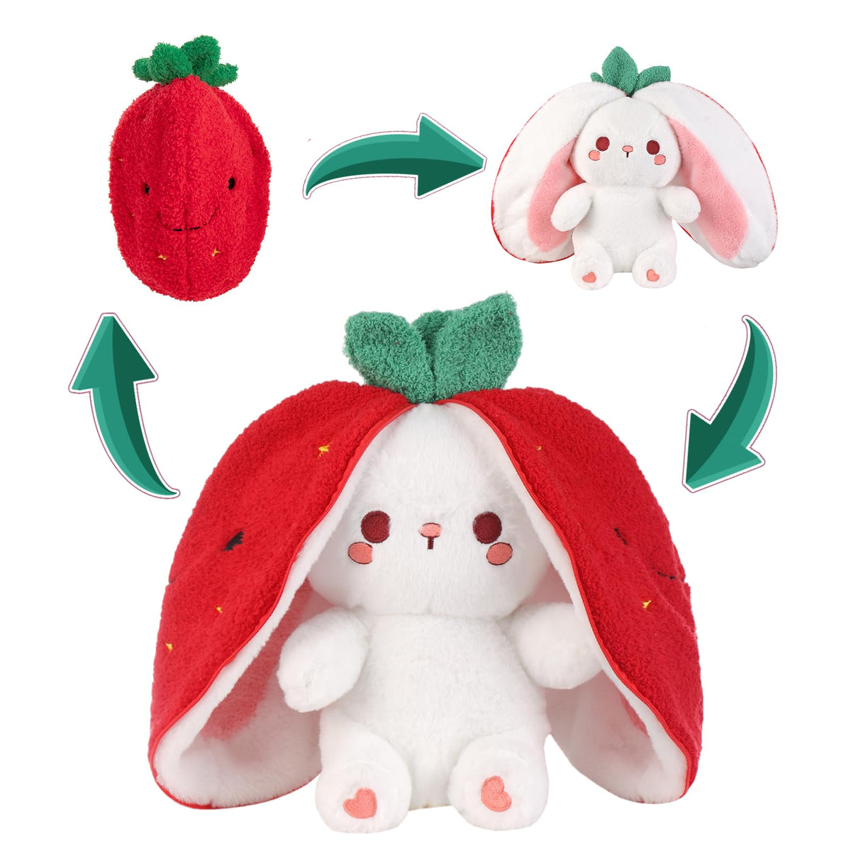Emoin Bunny reversible strawberry bunny flip for cozy dual-style hugs and imaginative play
