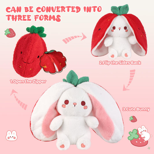 Emoin Bunny zipper transformation back reveals a strawberry friend during playtime