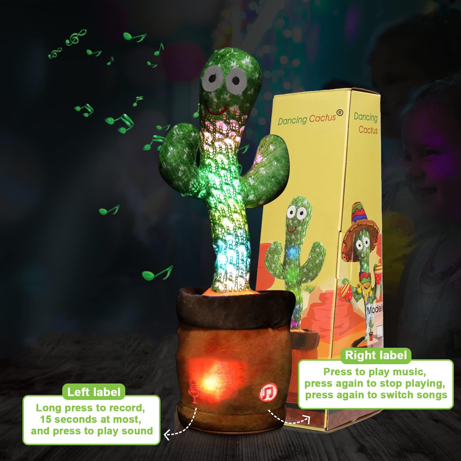 Emoin dancing cactus toy plush in pot designed for safe hands