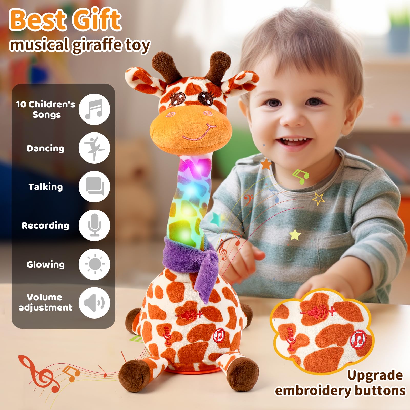 Emoin dancing giraffe toy records and repeats your voice for playful learning moments.
