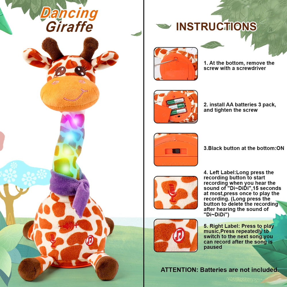 Emoin giraffe toy sings ten songs and dances to bright music.