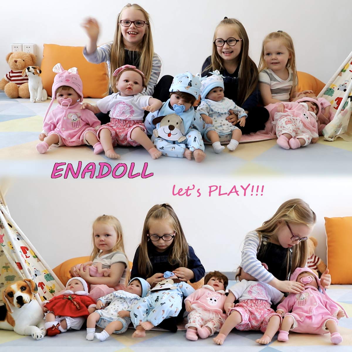 ENADOLL Polka Dot Giraffe doll pacifier and bottle for role-play