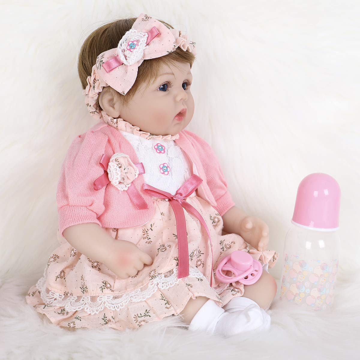 Full ENADOLL Reborn Baby Doll with pink hairband and weighted body realism