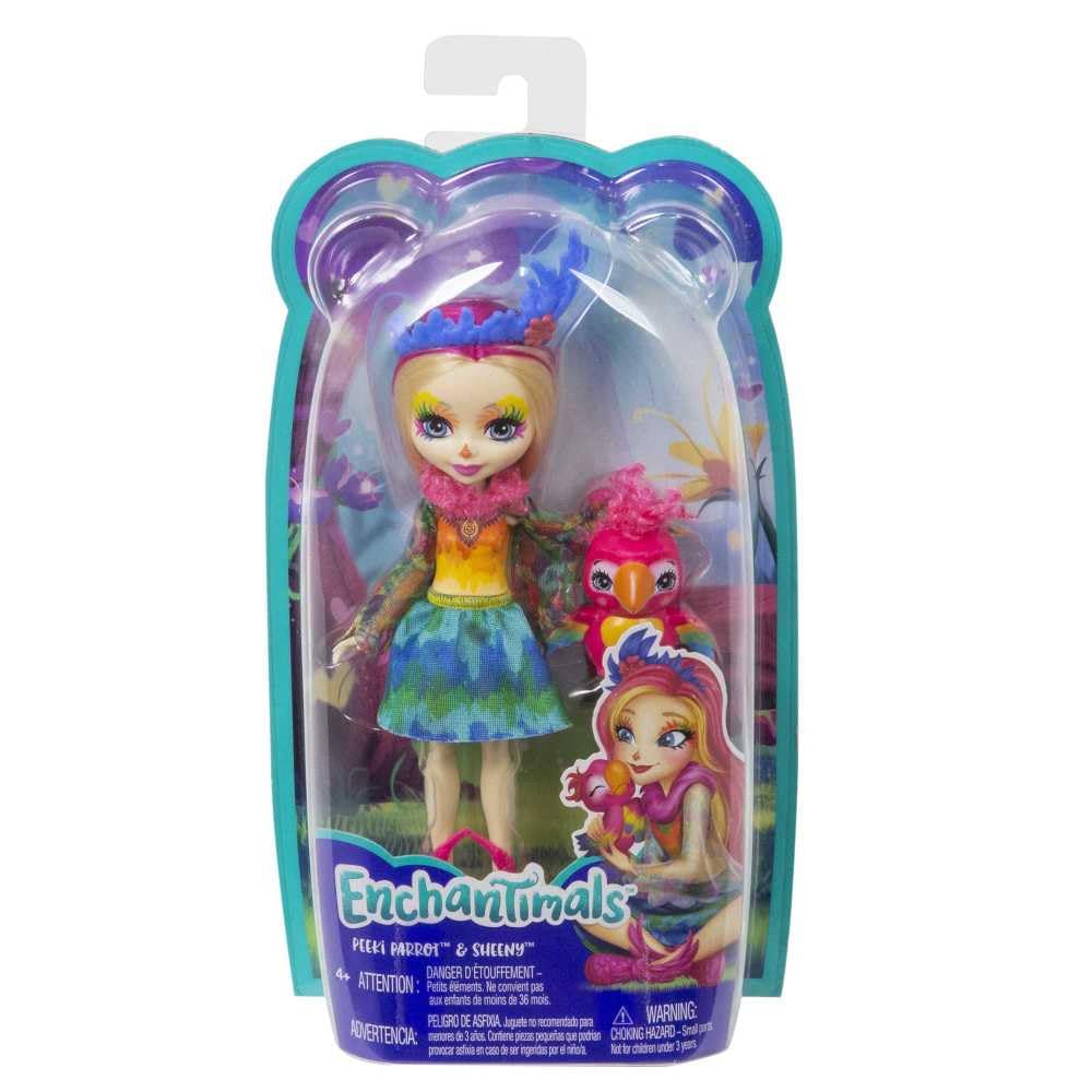 Peeki Parrot doll featuring blue feather hairpiece for festive fashion options