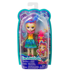 Peeki Parrot doll featuring blue feather hairpiece for festive fashion options