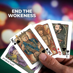 END THE WOKENESS Trump Family poker deck back design highlighting collectible appeal and conversation starters.