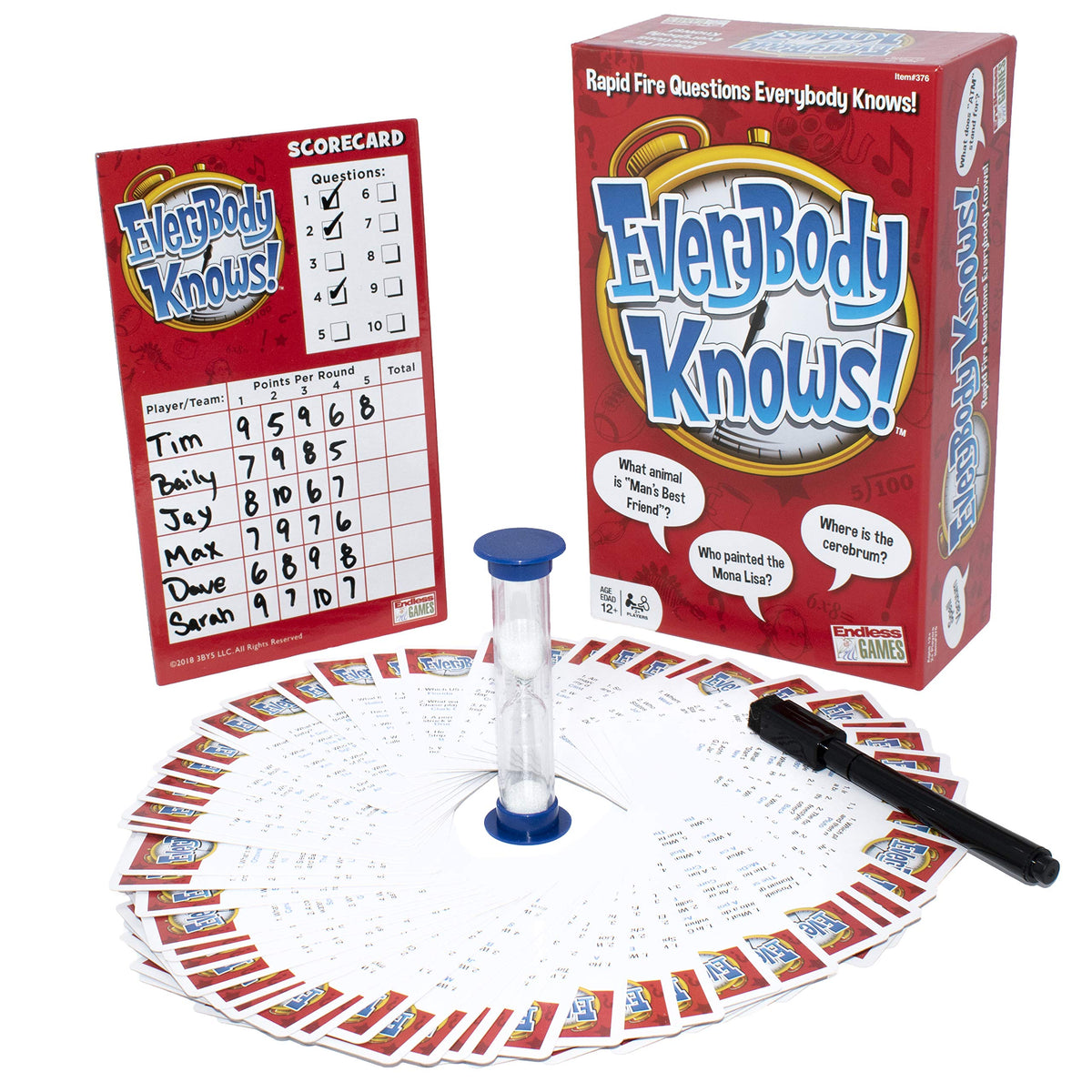 Endless Games Everybody Knows 2018 edition box and cards for quick trivia fun