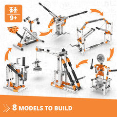 Engino oil pump model visualizes cams converting motion into pressure for practical insight.