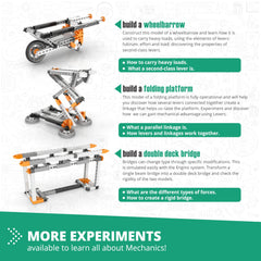 Engino Mechanics stability tower model emphasizes durable construction skills.