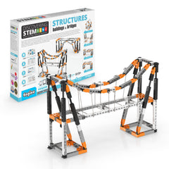 Engino suspension bridge model demonstrates tension concepts for hands-on learning.