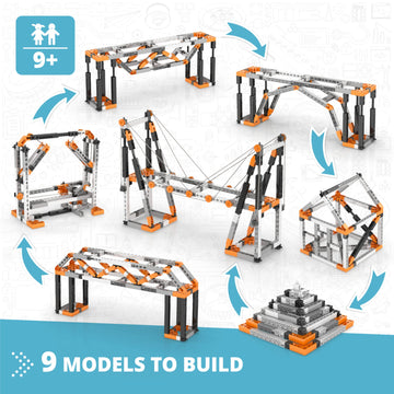 Engino truss bridge model highlights load distribution for sturdy engineering exploration.
