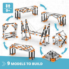 Engino truss bridge model highlights load distribution for sturdy engineering exploration.