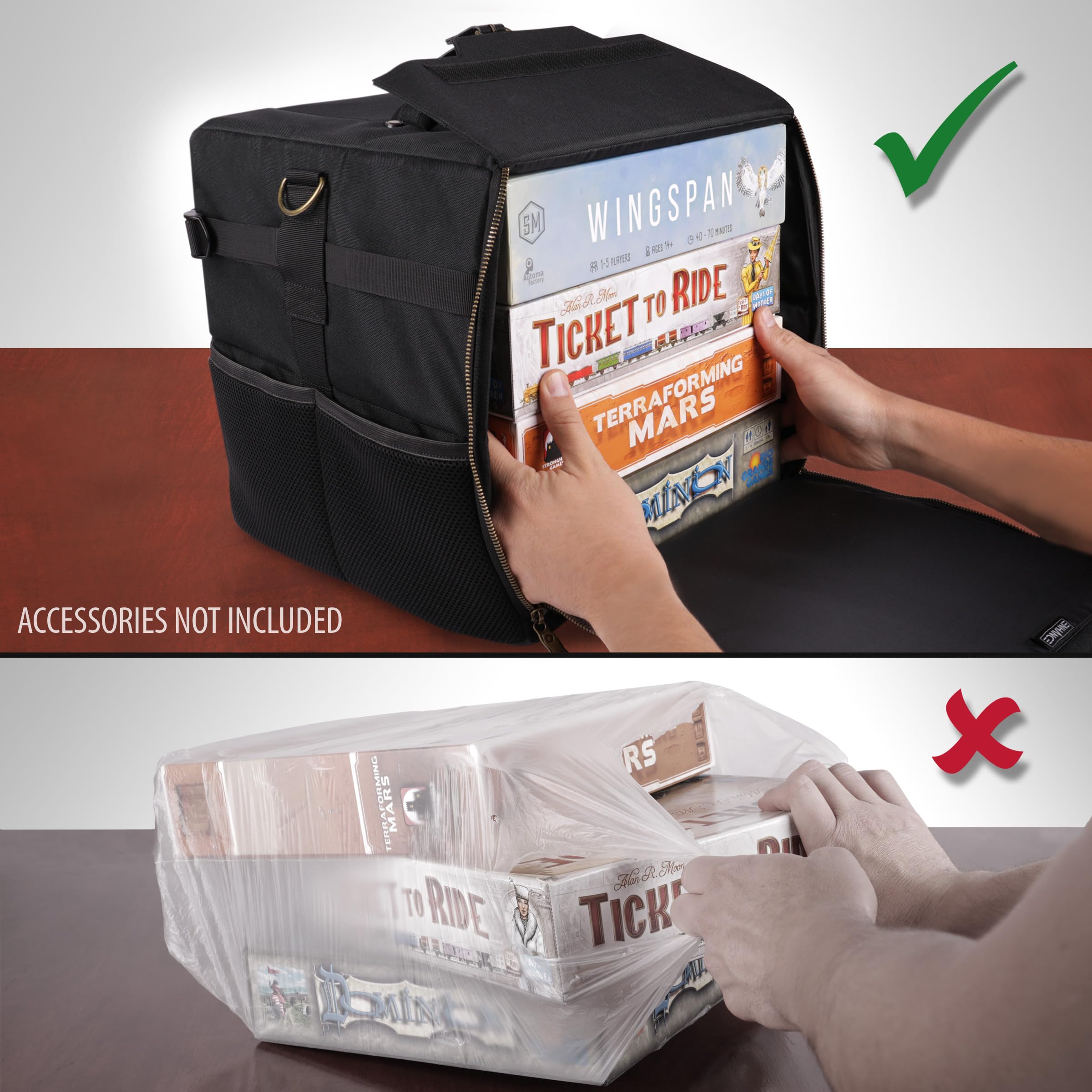 ENHANCE Board Game Shoulder Bag durable construction with stitched edges for longevity.