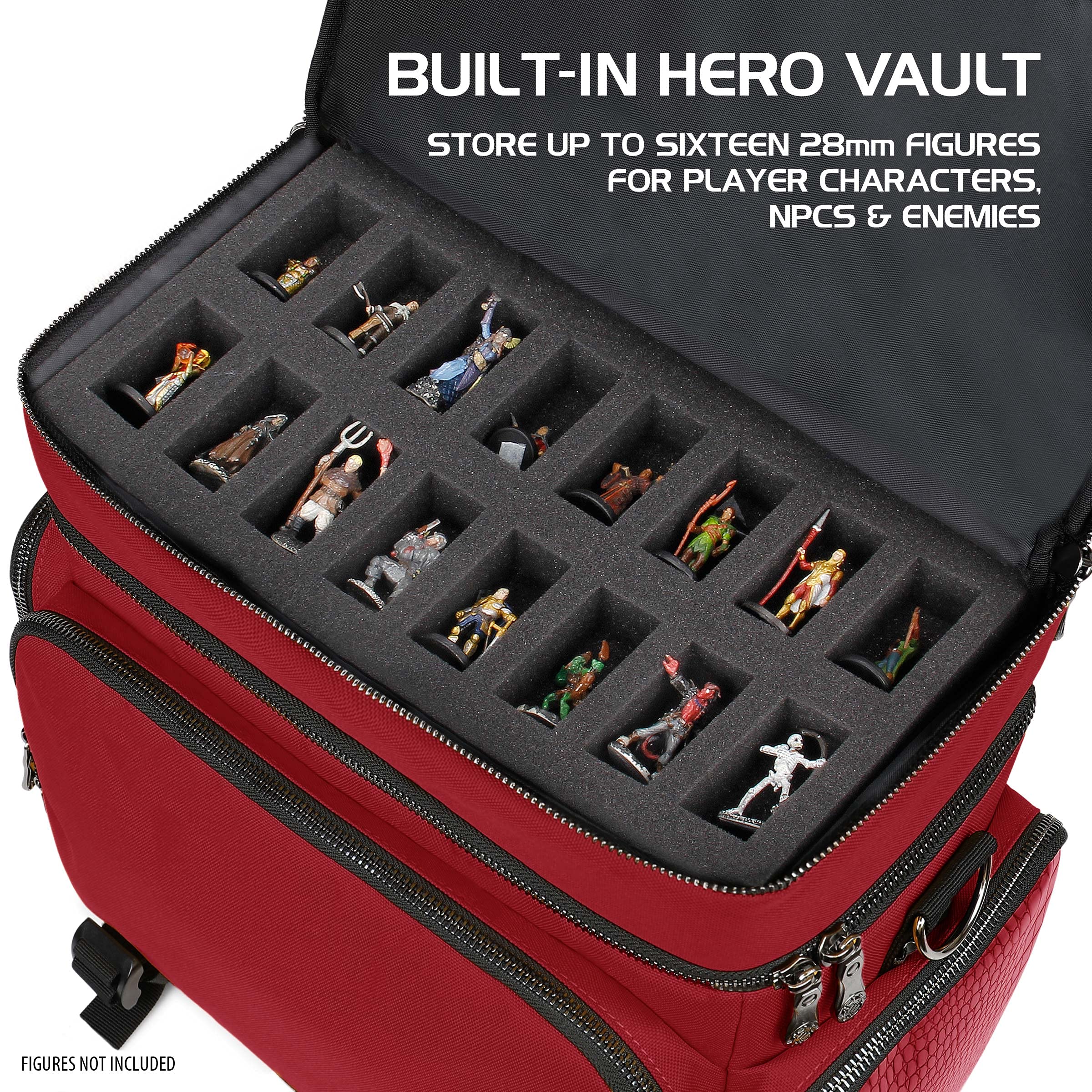 ENHANCE Book compartment accommodates 4-8 RPG books for quick reference.