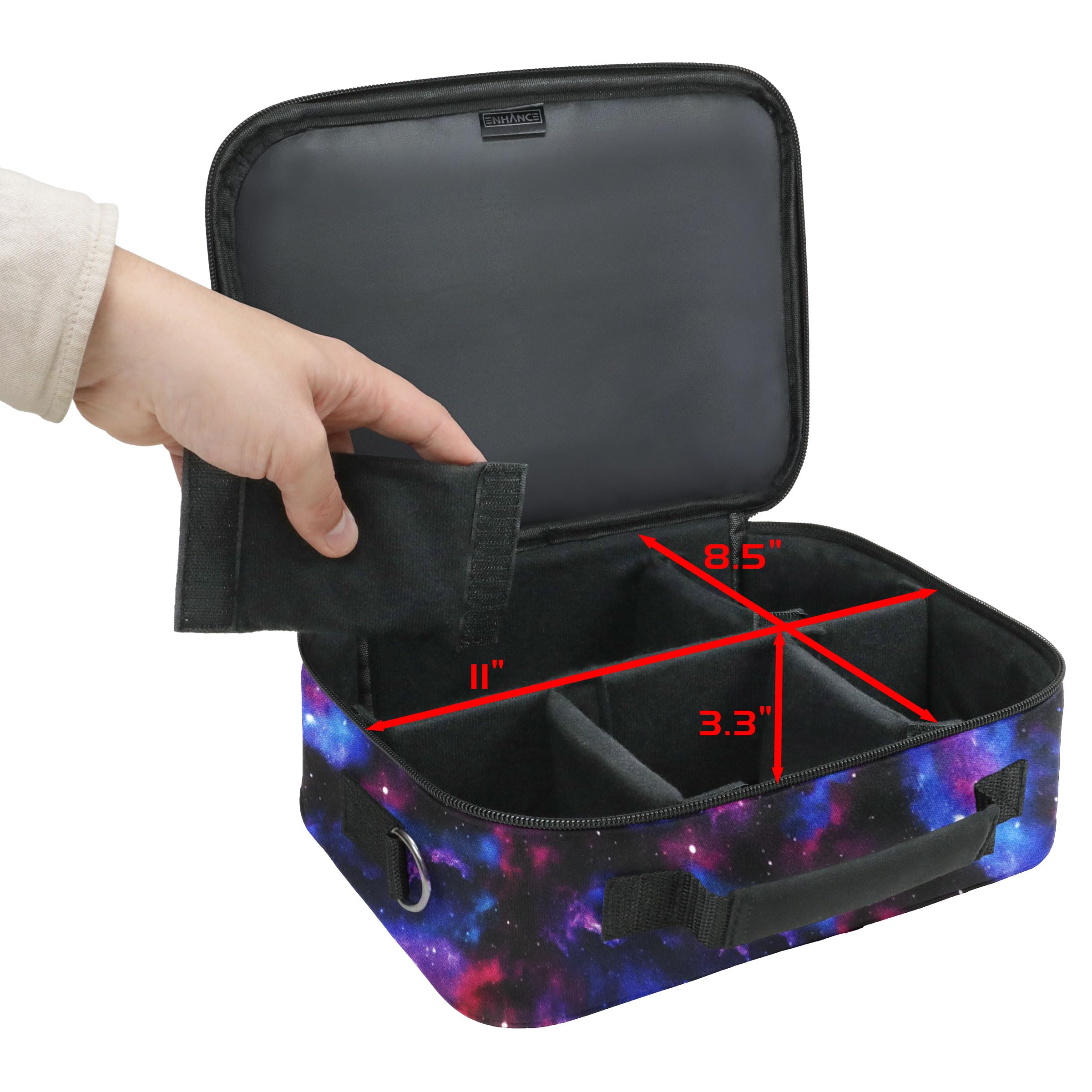 ENHANCE Designer Edition Compact MTG Bag Galaxy side pocket shows extra storage for dice