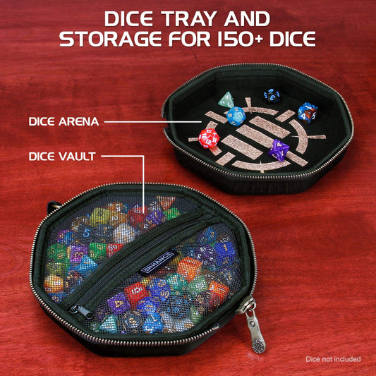 ENHANCE DND Dice Case open interior showing storage for 150+ dice