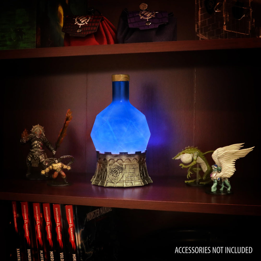 ENHANCE Sorcerer's Mana Potion Light d20 bottle detail sparks RPG storytelling.