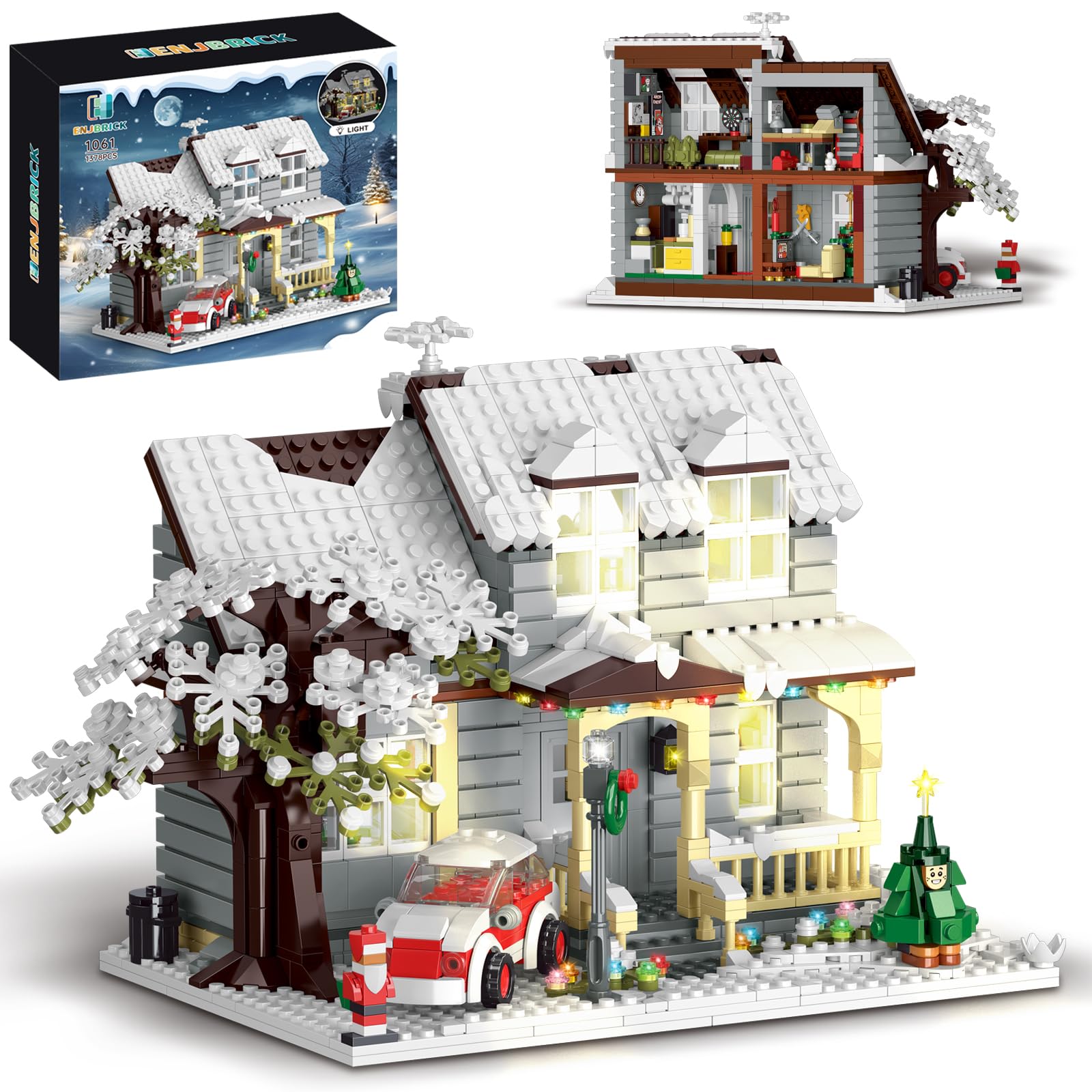 ENJBRICK snow cabin exterior for a festive display and family building fun