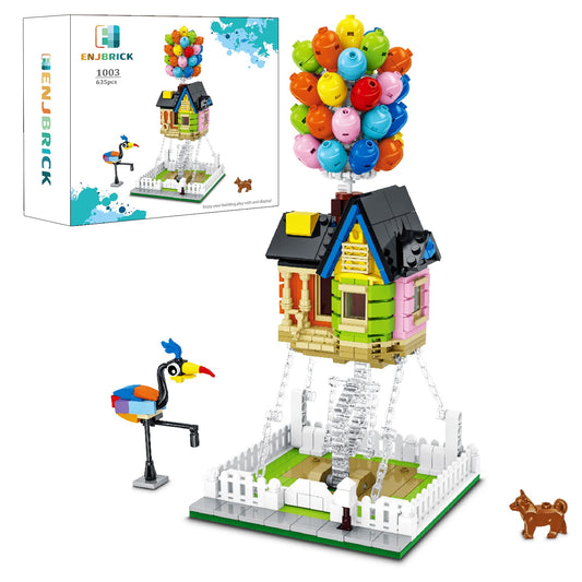 ENJBRICK Up Balloon House parts laid out for easy assembly and family creativity.
