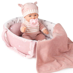 Enjoyin 12-inch baby doll playset with carrier bassinet bed for nurturing pretend play.