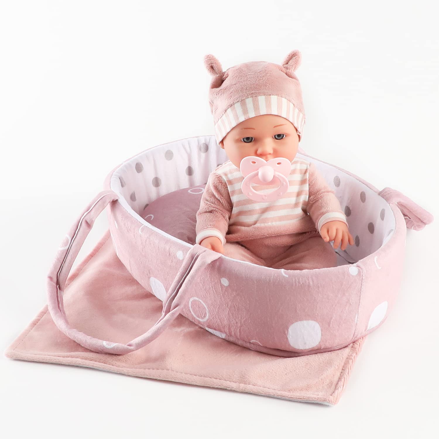 Enjoyin baby doll blanket adds cozy comfort during naptime play.