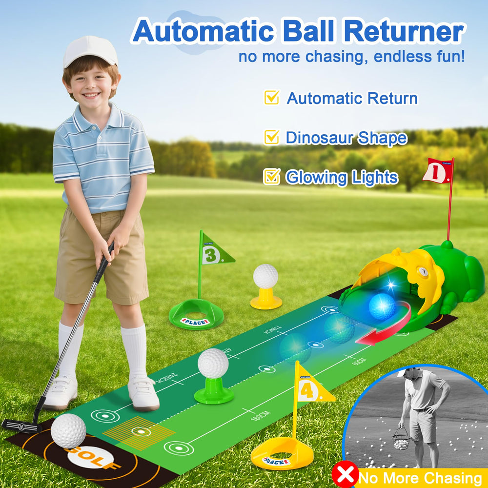 Enjoyjoy dinosaur auto-returner and LED glow balls energize every swing.
