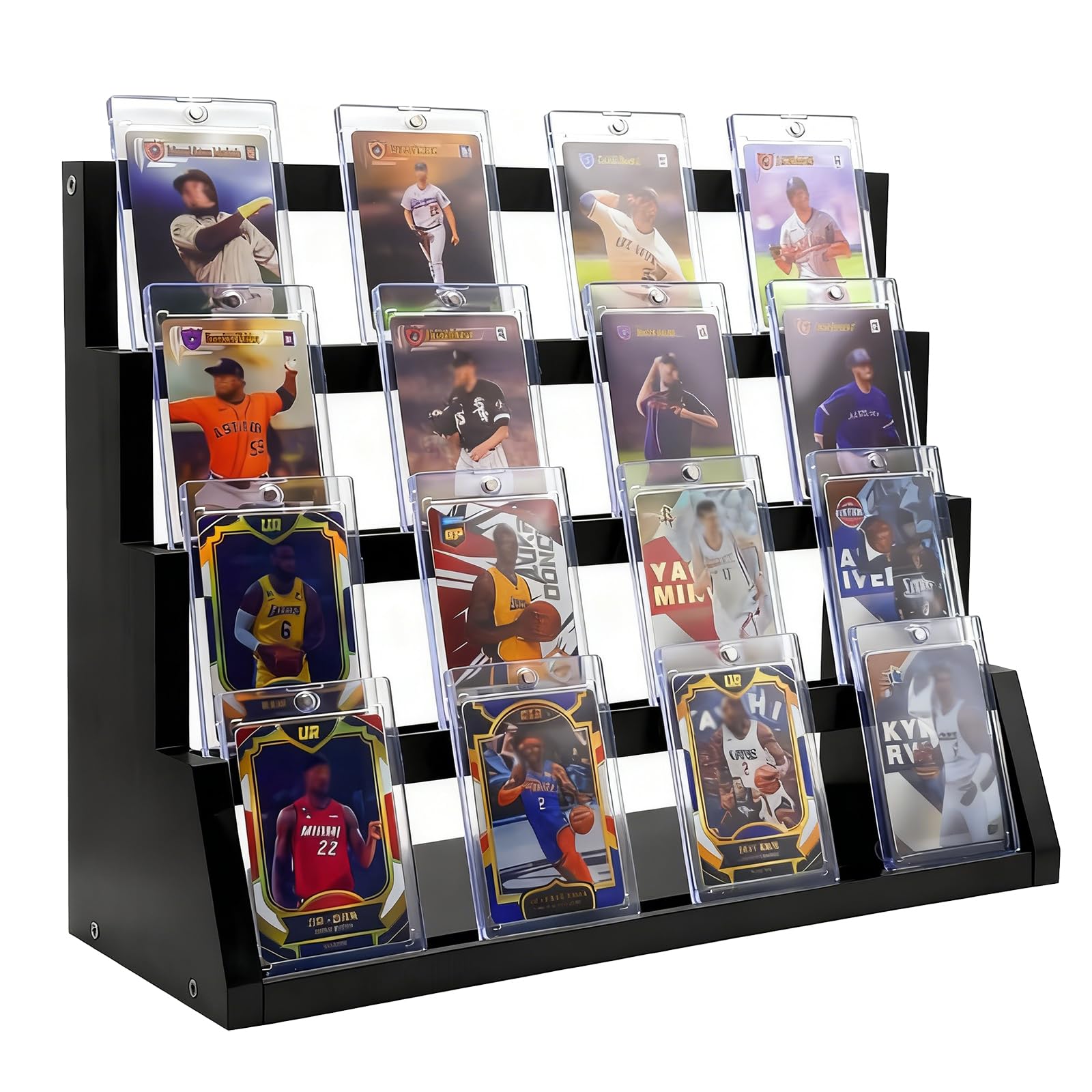Enklogic 4-tier wooden card display angled view for easy browsing
