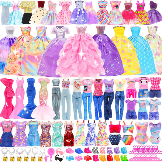 ENOCHT 80-pcs doll clothes pack for creative dress-up and easy outfit changes.