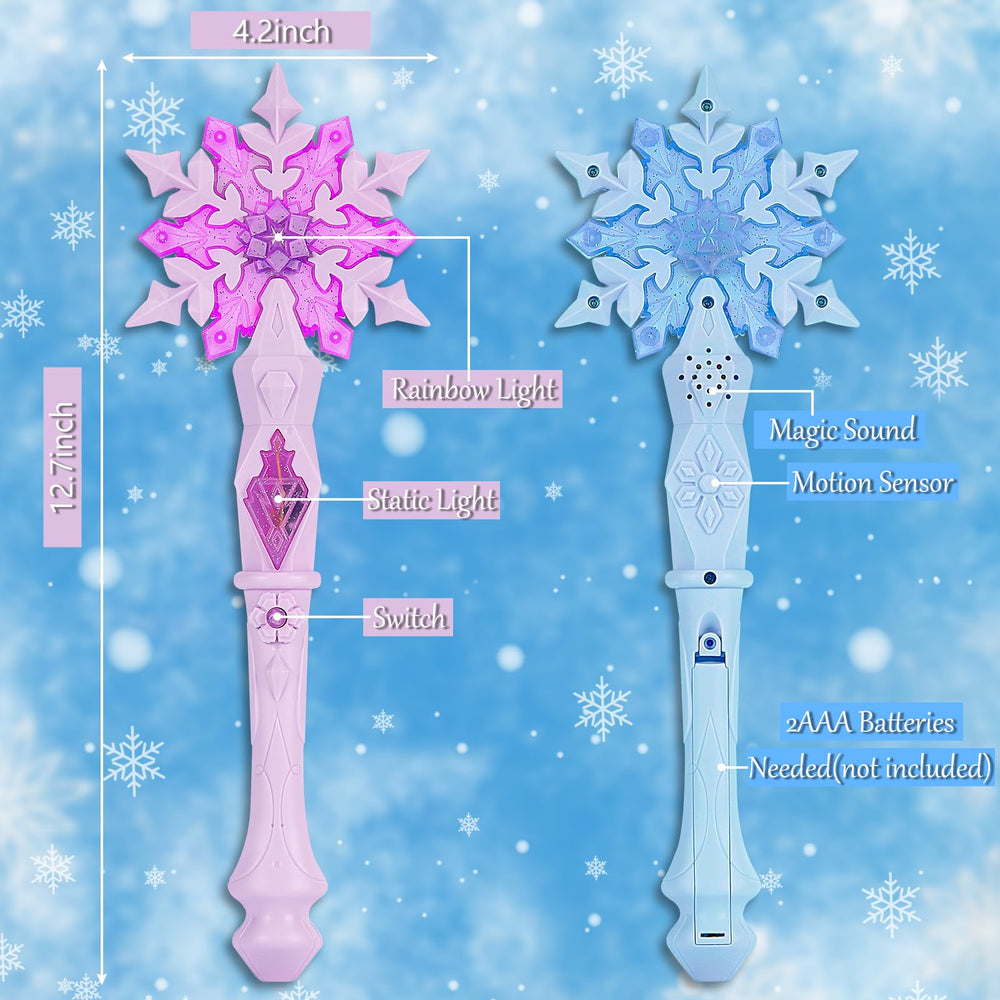 EnrichFun snowflake wand top button color cycle activates six hues during pretend tales.