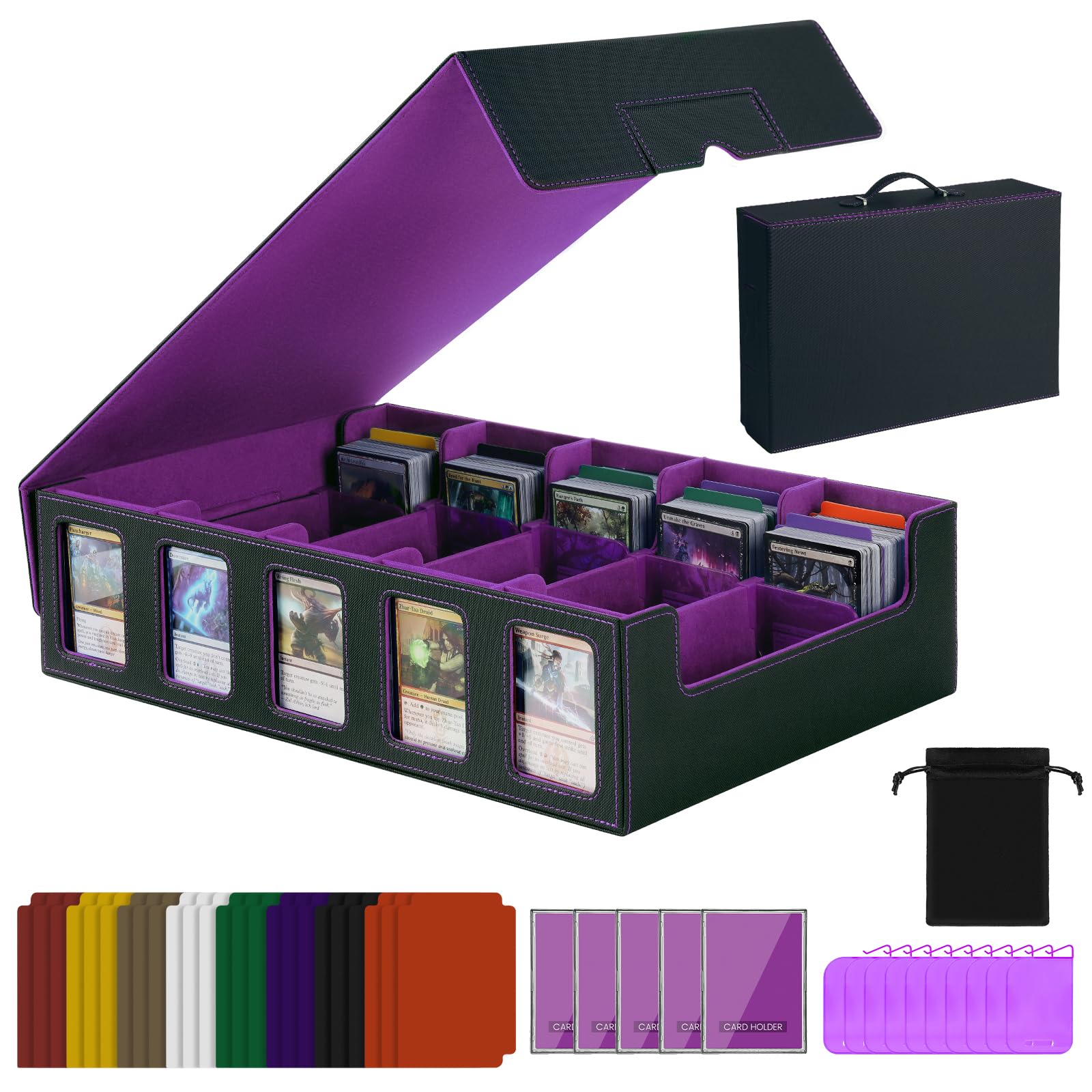 Enrichovo trading card storage box handle for easy transport and protection.