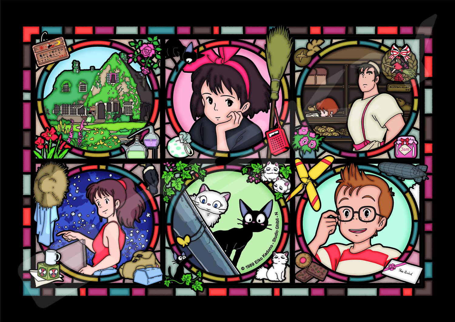 ensky Kiki's Delivery Service Jiji crystal puzzle stained-glass look enhances window display.