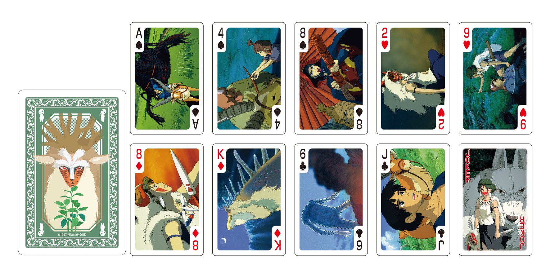 ensky Princess Mononoke Playing Cards back design highlights forest imagery for collectors.