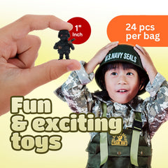 Entervending army-men in varied poses inspire cooperative play and strategy