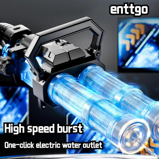 Enttgo Gatling water gun side view highlighting continuous spray capability.