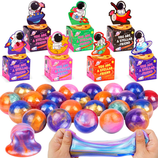 Envotek galaxy slime balls arranged for playful sensory exploration and sharing.