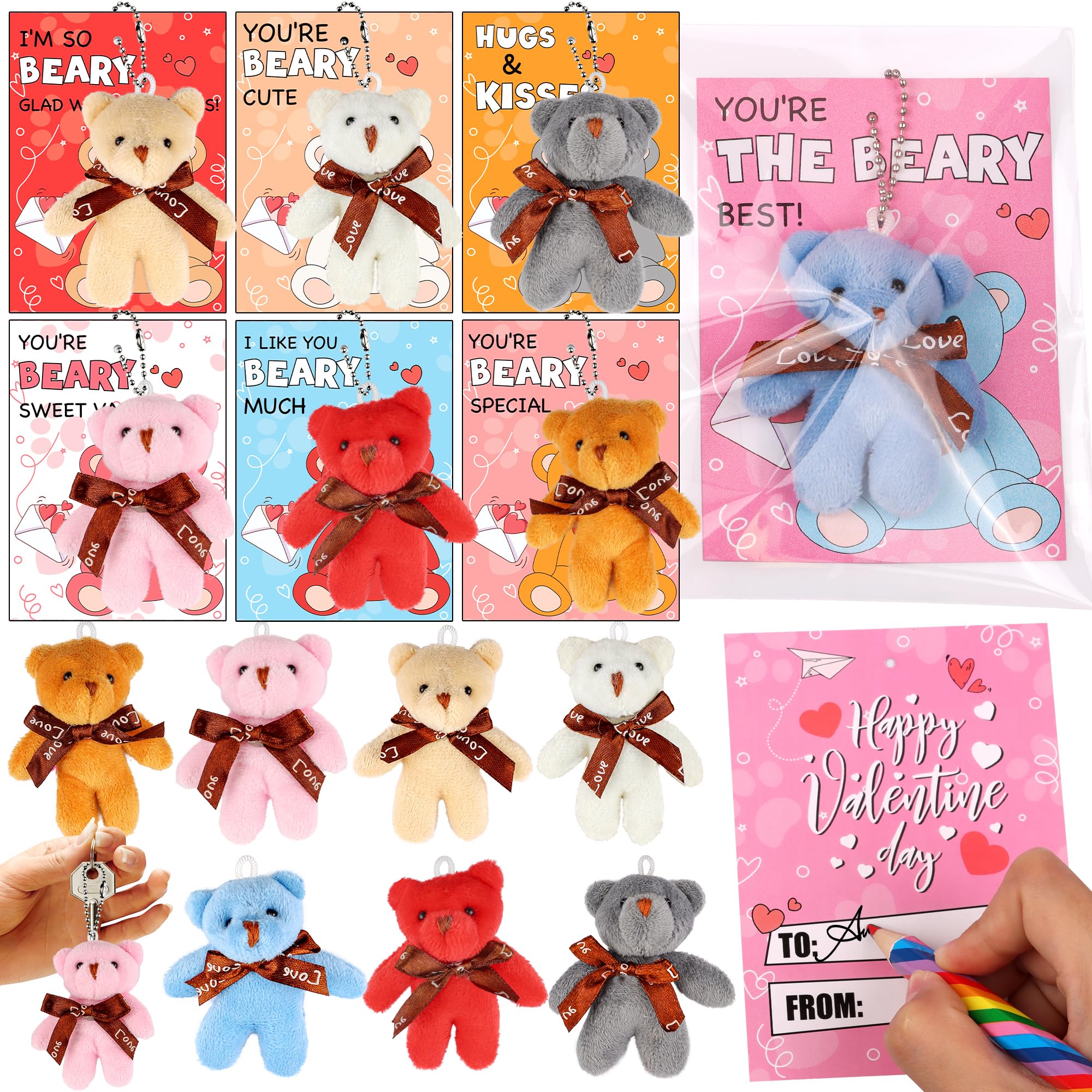 Envotek valentines bear plush keychain, soft, portable classroom gift for kids.