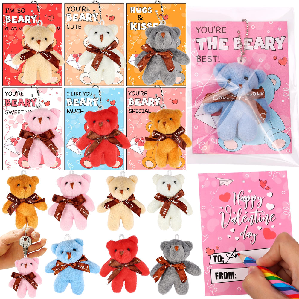 Envotek valentines bear plush keychain, soft, portable classroom gift for kids.