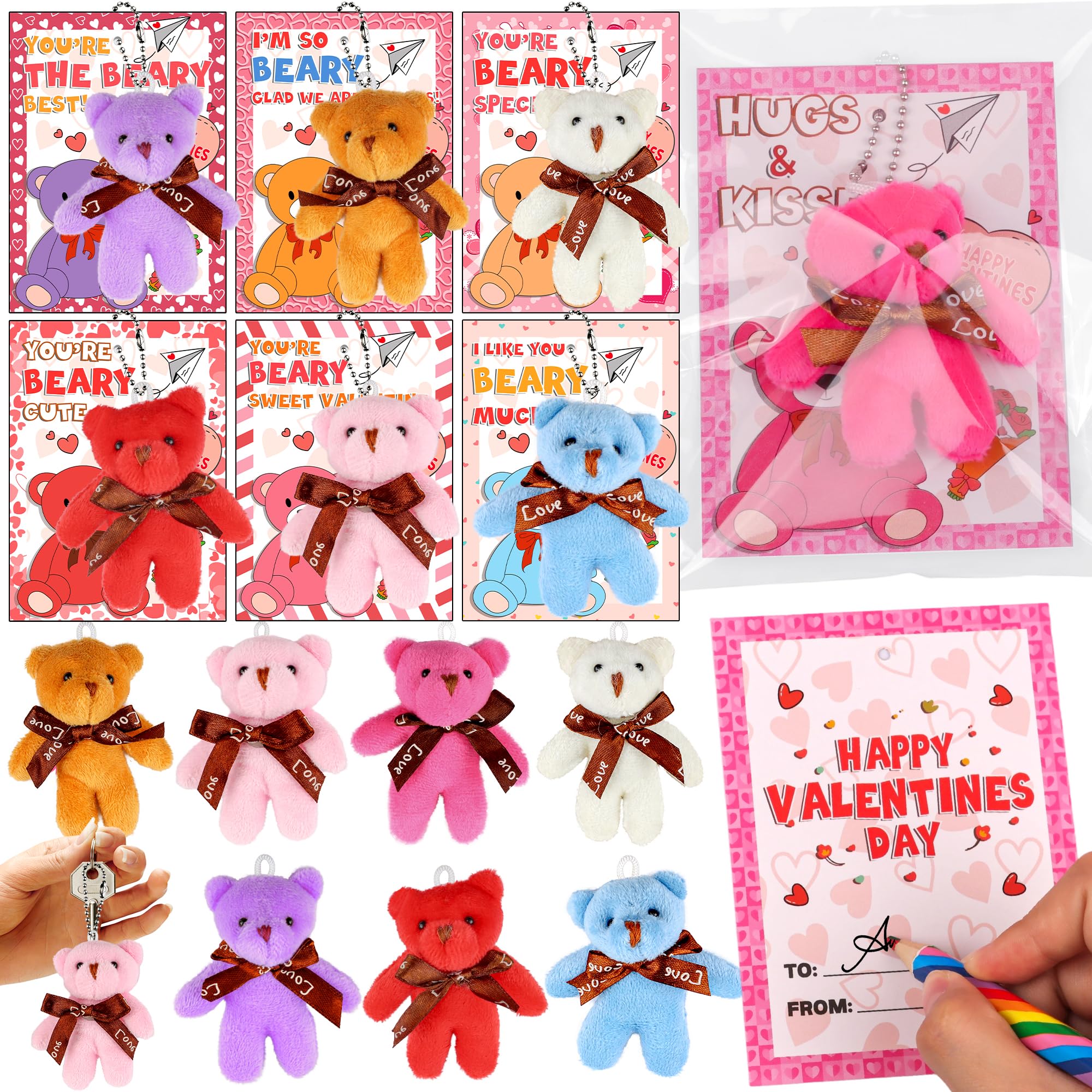 Envotek valentines bear toy with keychain, ideal for backpacks and gifts