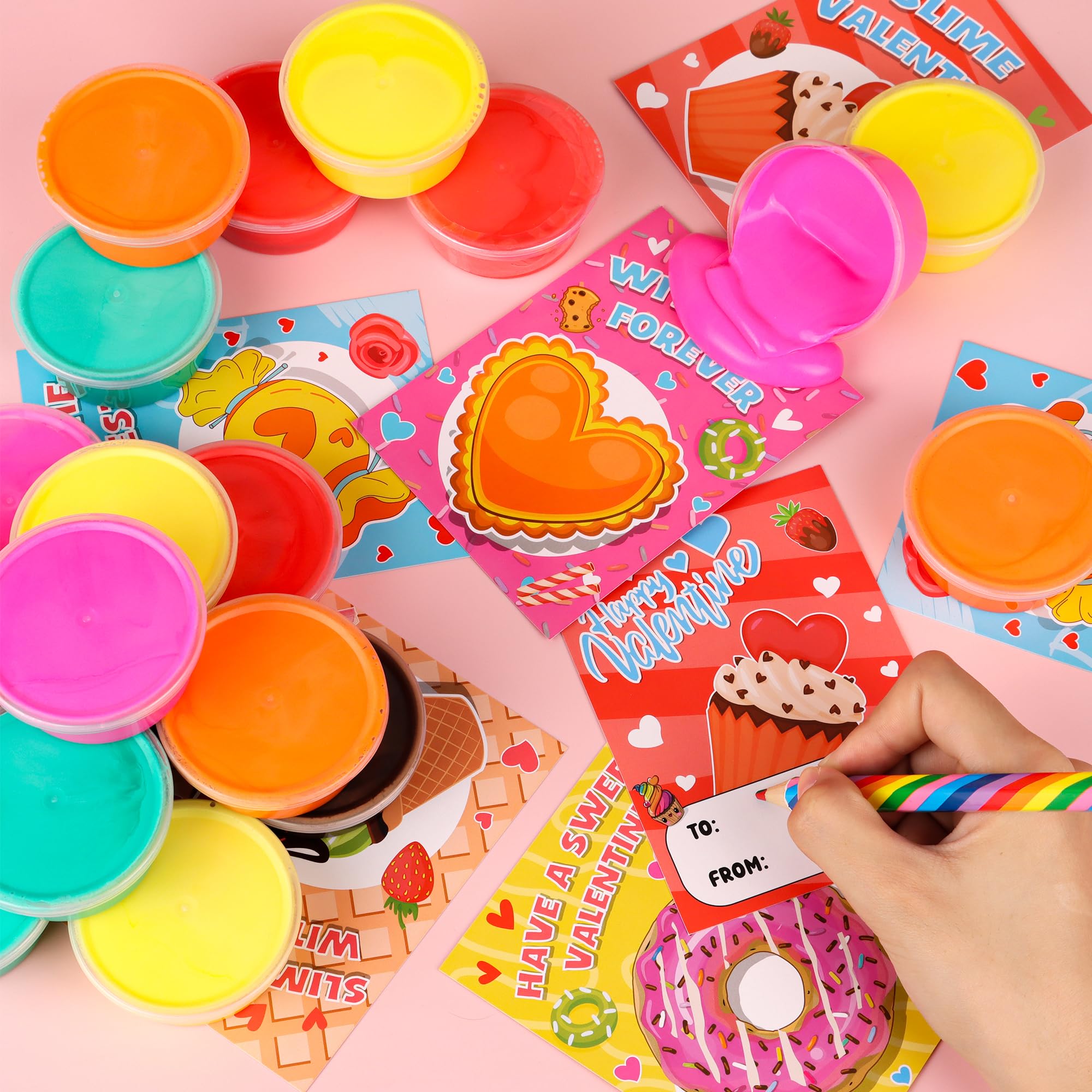 Envotek slime cups in vibrant color mixes perfect for party favors.