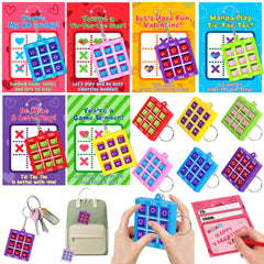 Envotek valentines kid card keychain set with tic-tac-toe for classroom exchanges.