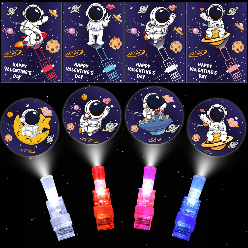 Envotek valentines LED finger light card with astronaut pattern for classroom fun.