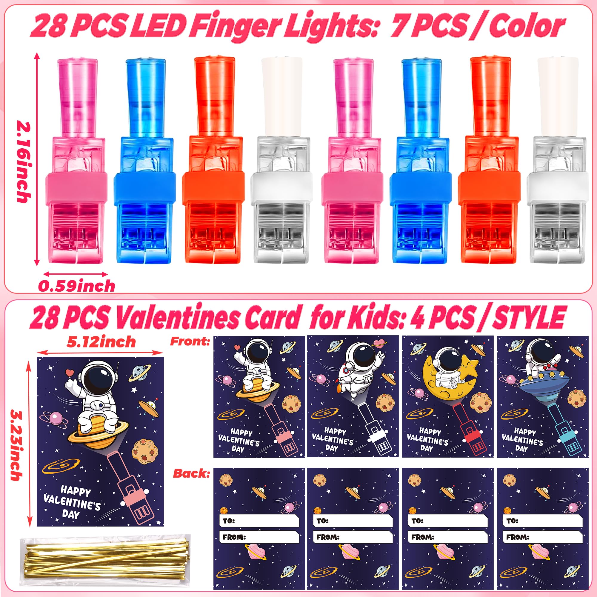 Envotek valentines LED finger light card pattern variety lights up classroom parties.