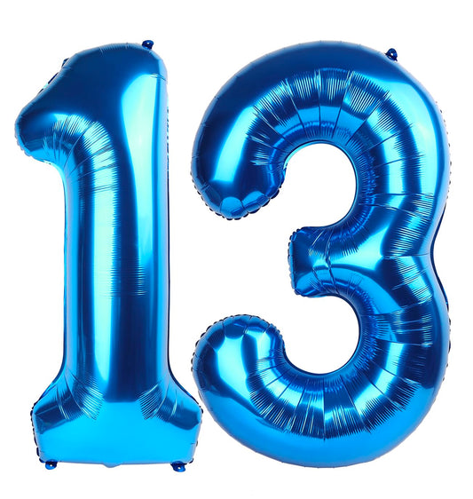 Enyeopd 13 balloon number in dark blue for milestone celebrations.