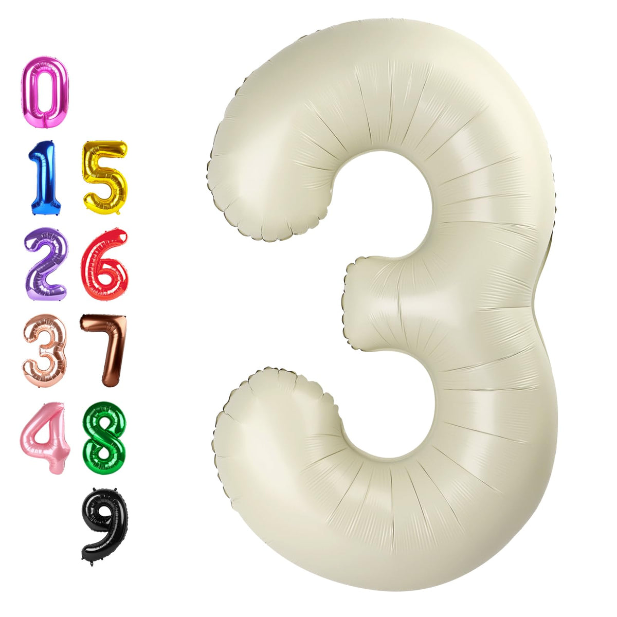Enyeopd 40-inch cream number balloon 3, ideal for birthday photos and decor.