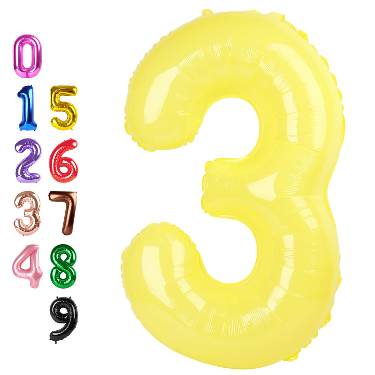 Enyeopd 40-inch yellow number balloon showing 3, ideal for milestone celebrations.