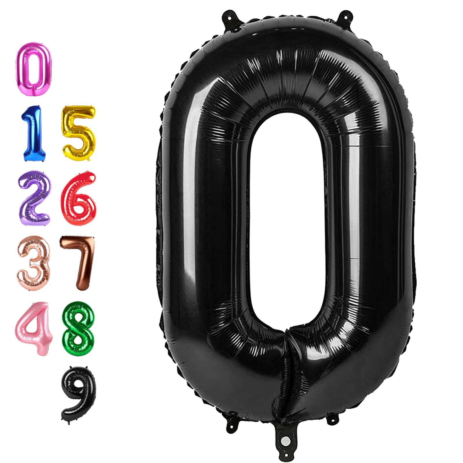 Enyeopd 40-inch black zero balloon front view, bold milestone centerpiece