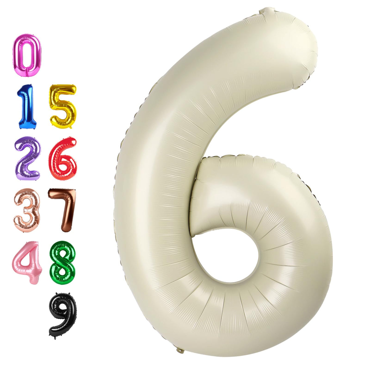 Enyeopd Cream Number 6 balloon, 40-inch size, ideal centerpiece for a 6th birthday.