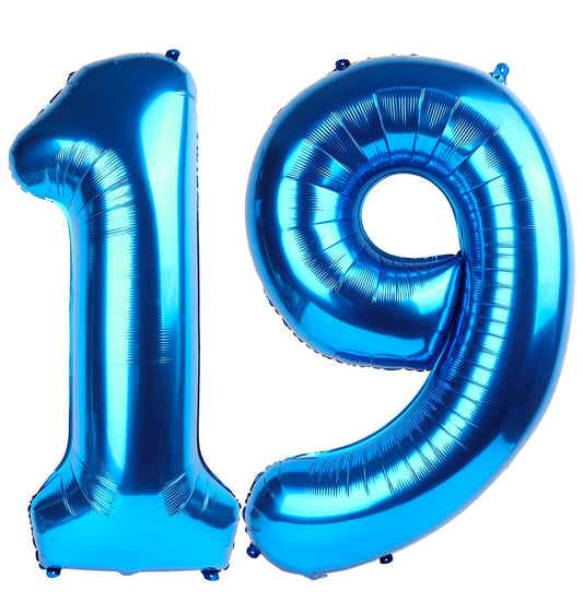 Enyeopd dark blue 19-number balloon enhances 40-inch centerpiece and photo moments.