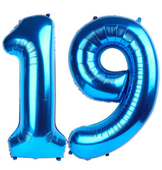 Enyeopd dark blue 19-number balloon enhances 40-inch centerpiece and photo moments.