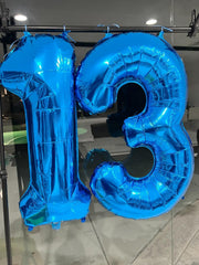 Enyeopd hanging number balloons for quick, dramatic decor.